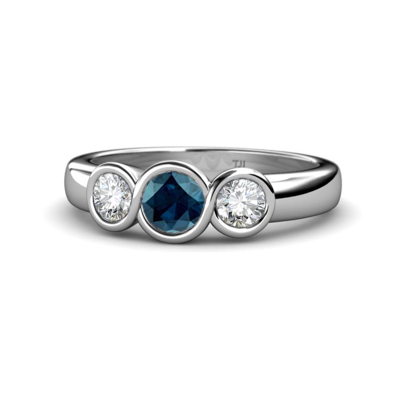 Naava Blue and White Diamond Three Stone Engagement Ring 