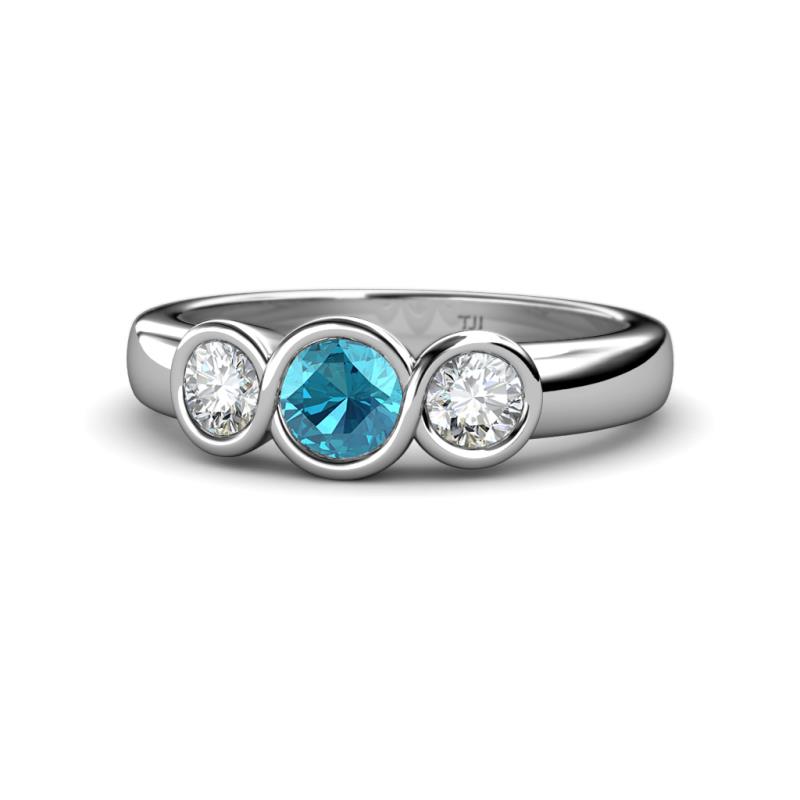 Naava London Blue Topaz and Diamond Three Stone Engagement Ring 