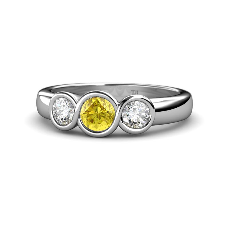 Naava Lab Created Yellow Sapphire and Diamond Three Stone Engagement Ring 