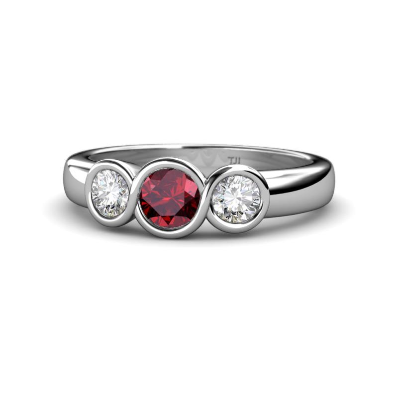 Naava Ruby and Diamond Three Stone Engagement Ring 