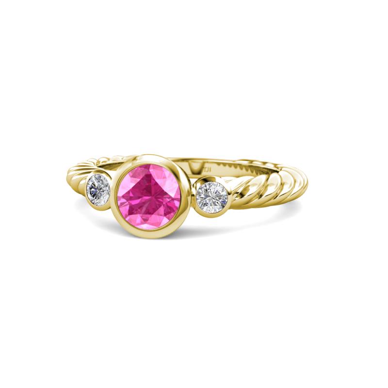 Azalea Pink Sapphire and Diamond Three Stone Engagement Ring 