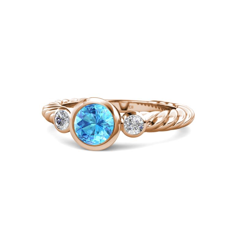 Azalea Blue Topaz and Diamond Three Stone Engagement Ring 