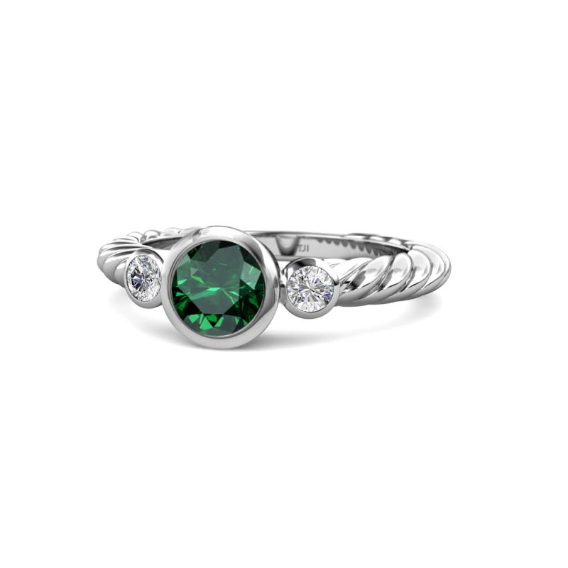 Azalea Emerald and Diamond Three Stone Engagement Ring 