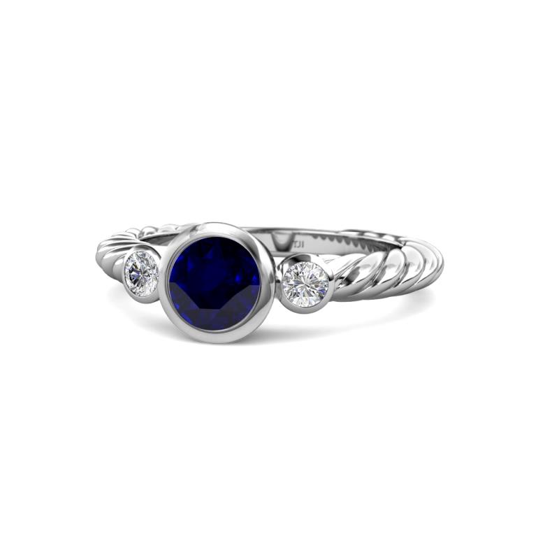 Azalea Blue Sapphire and Diamond Three Stone Engagement Ring 