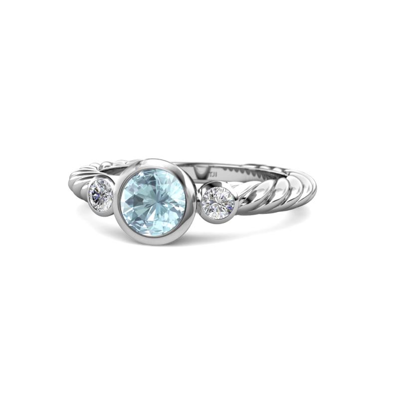 Azalea Aquamarine and Diamond Three Stone Rope Ring  