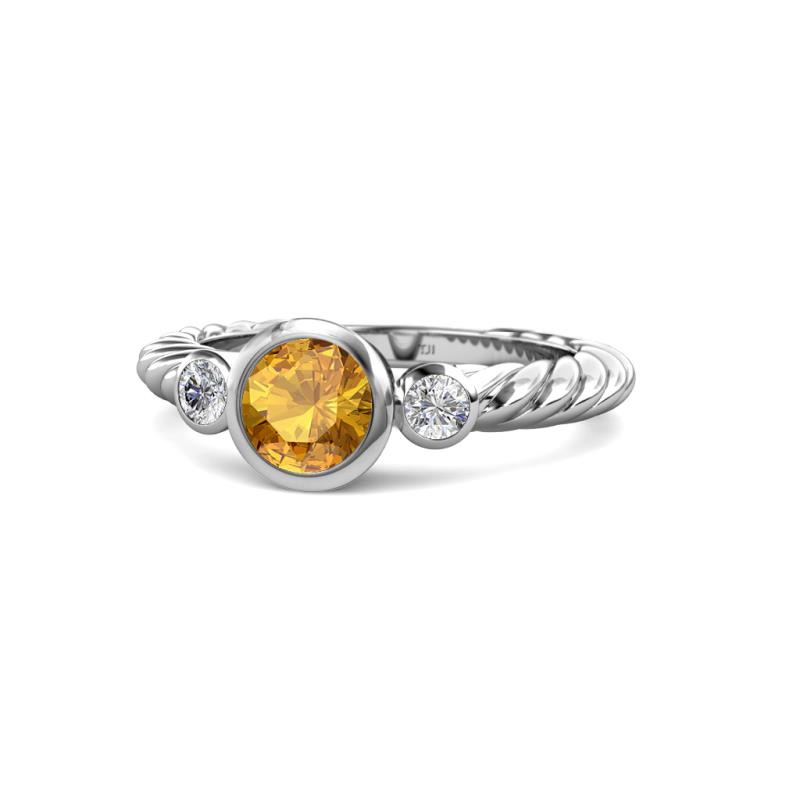 Azalea Citrine and Diamond Three Stone Rope Ring  