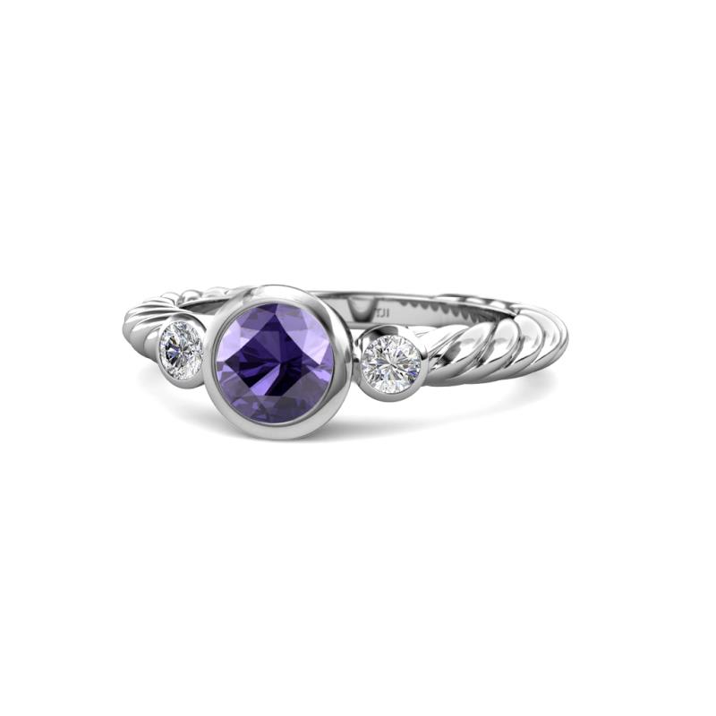 Azalea Iolite and Diamond Three Stone Rope Ring  