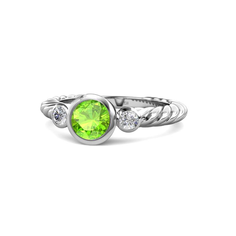 Azalea Peridot and Diamond Three Stone Rope Ring  