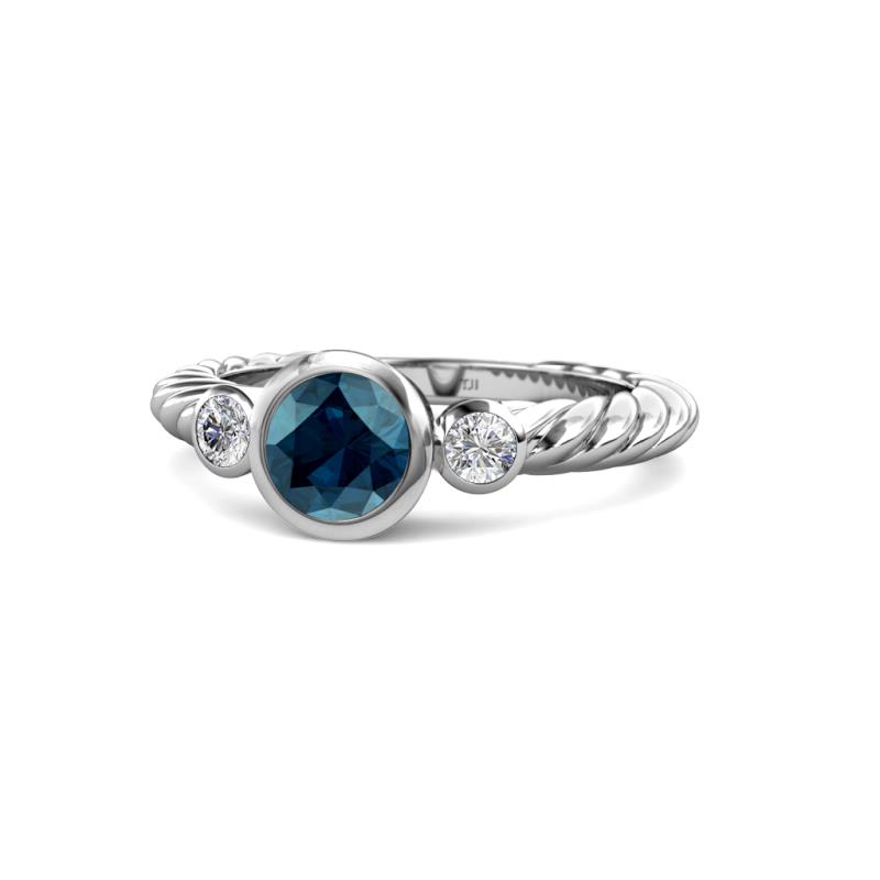 Azalea Blue and White Diamond Three Stone Rope Ring  