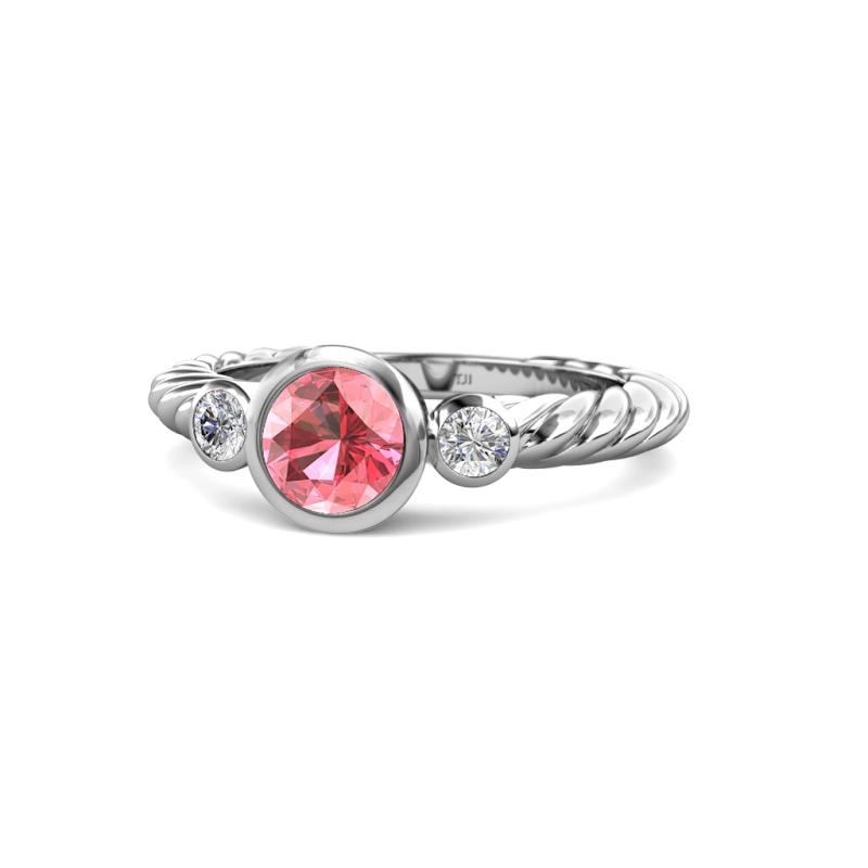 Azalea Pink Tourmaline and Diamond Three Stone Engagement Ring 