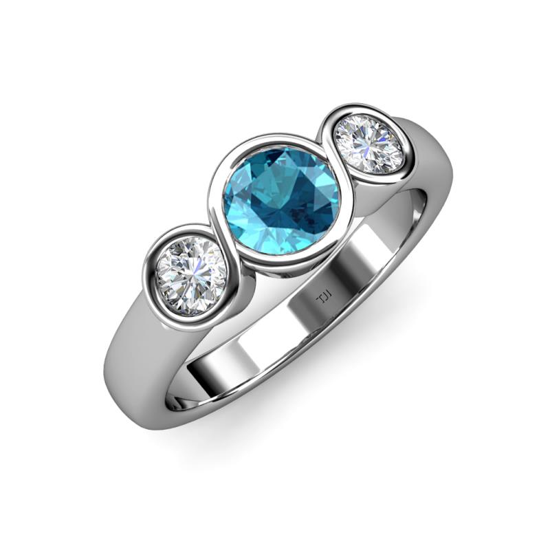 Naava London Blue Topaz and Diamond Three Stone Engagement Ring 