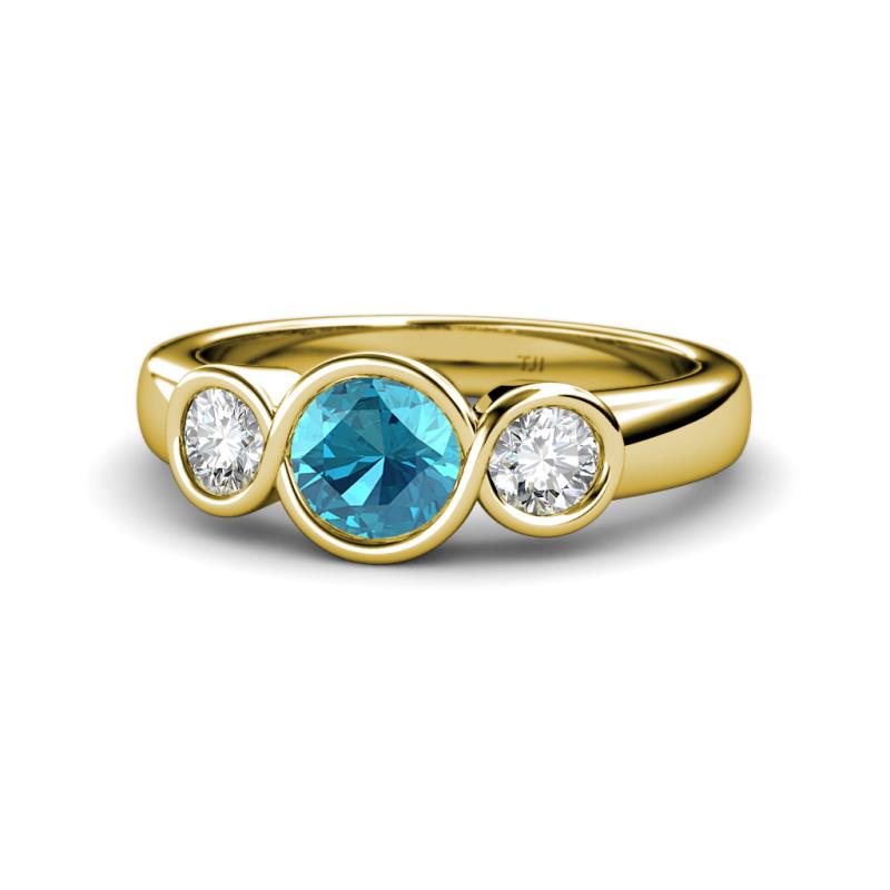 Naava London Blue Topaz and Diamond Three Stone Engagement Ring 