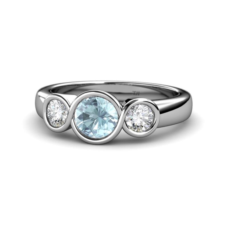 Naava Aquamarine and Diamond Three Stone Engagement Ring 