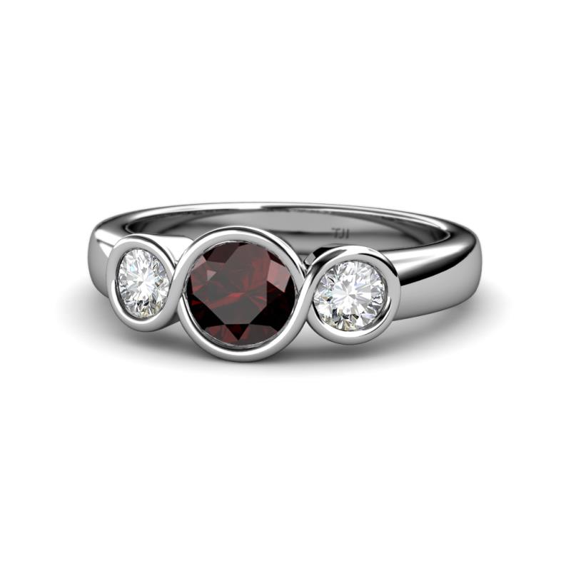 Naava Red Garnet and Diamond Three Stone Engagement Ring 