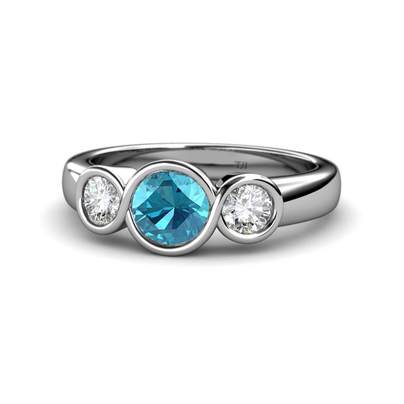 Naava London Blue Topaz and Diamond Three Stone Engagement Ring 