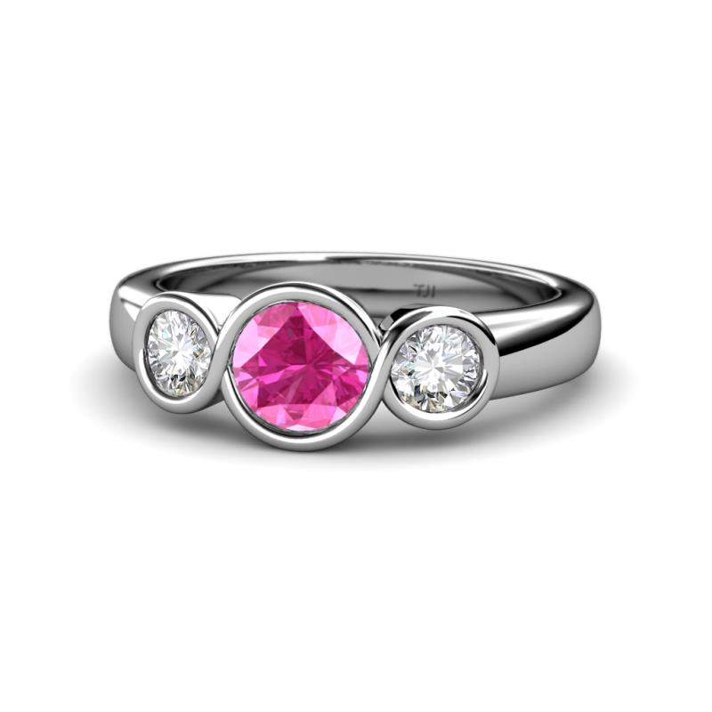 Naava Pink Sapphire and Diamond Three Stone Engagement Ring 