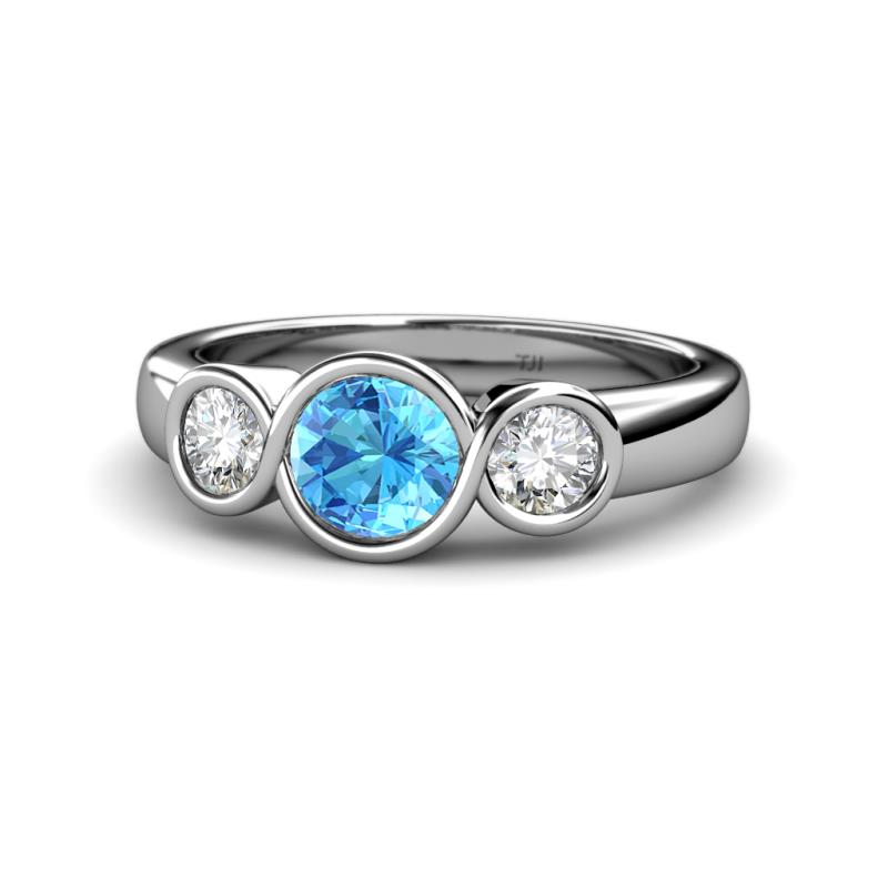 Naava Blue Topaz and Diamond Three Stone Engagement Ring 