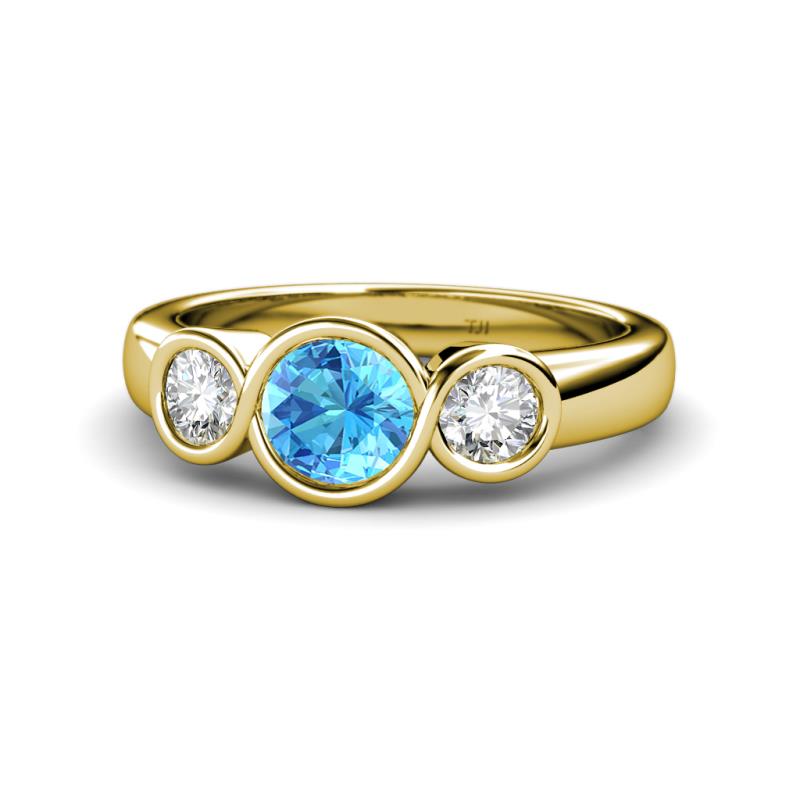 Naava Blue Topaz and Diamond Three Stone Engagement Ring 