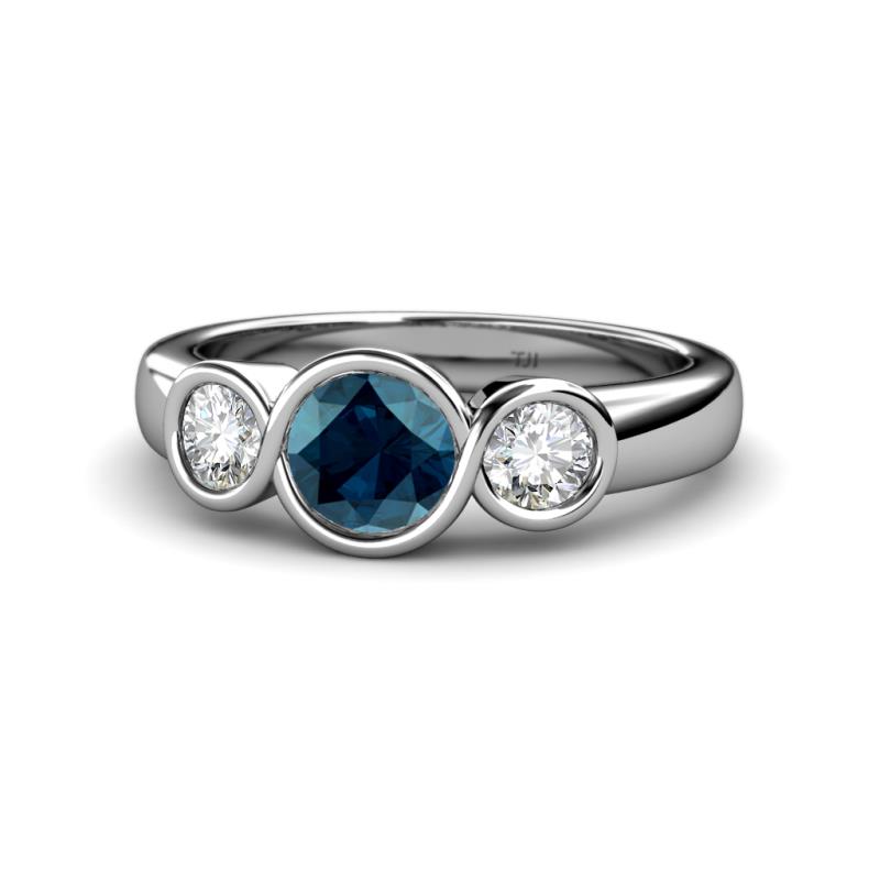 Naava Blue and White Diamond Three Stone Engagement Ring 