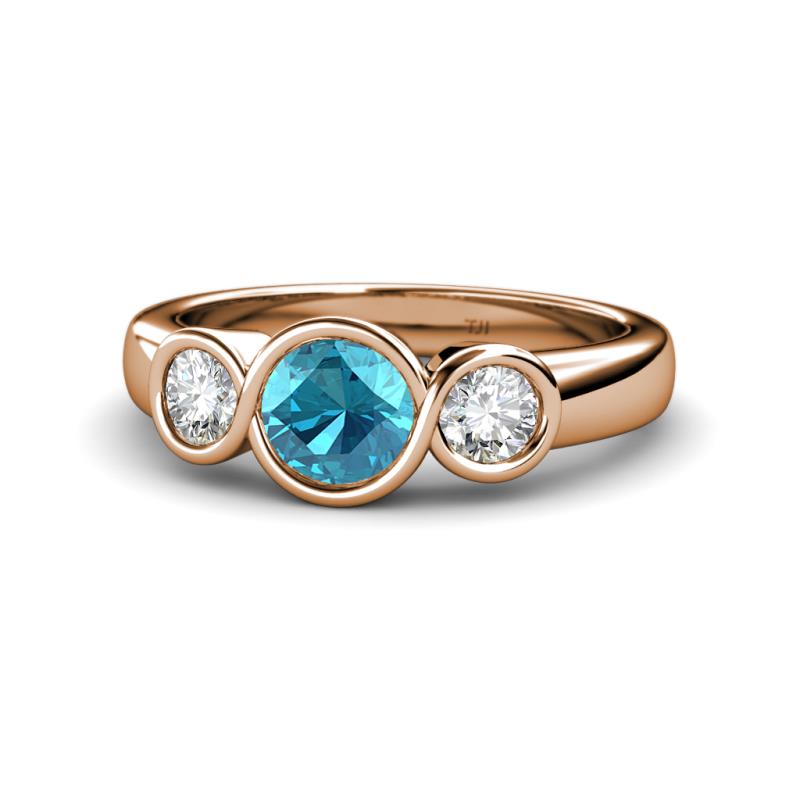 Naava London Blue Topaz and Diamond Three Stone Engagement Ring 