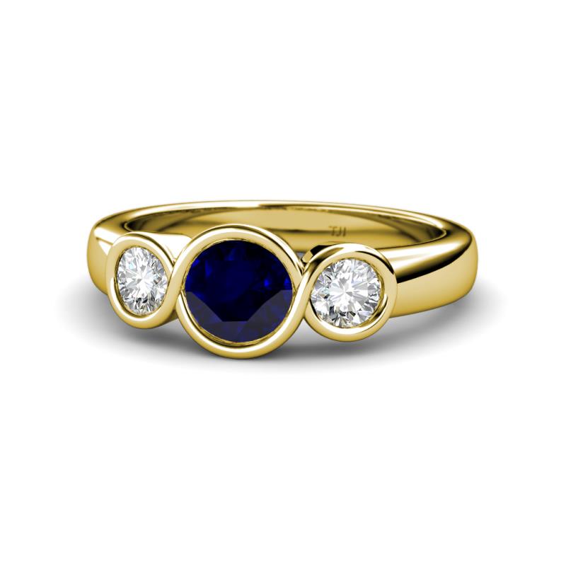 Naava Blue Sapphire and Diamond Three Stone Engagement Ring 