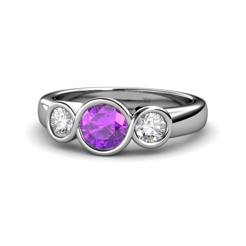 Naava Amethyst and Diamond Three Stone Engagement Ring 