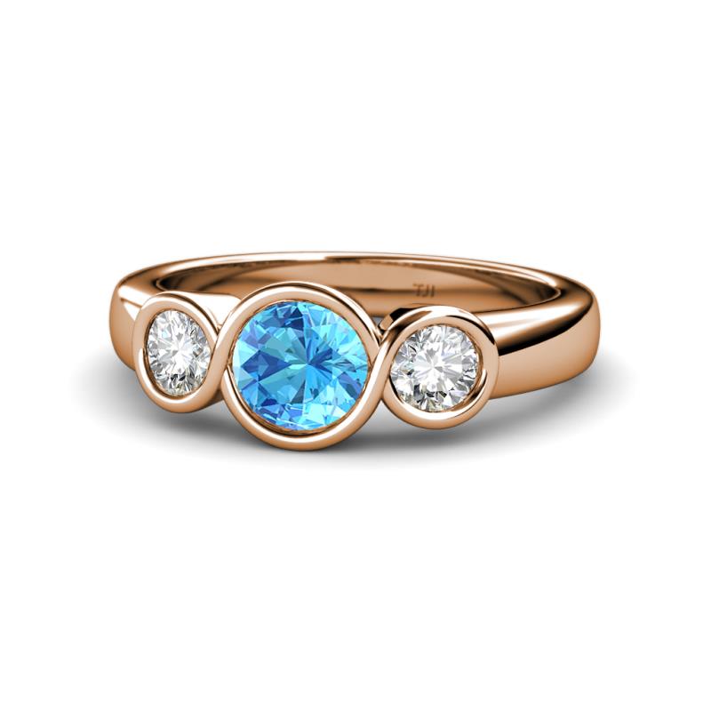 Naava Blue Topaz and Diamond Three Stone Engagement Ring 