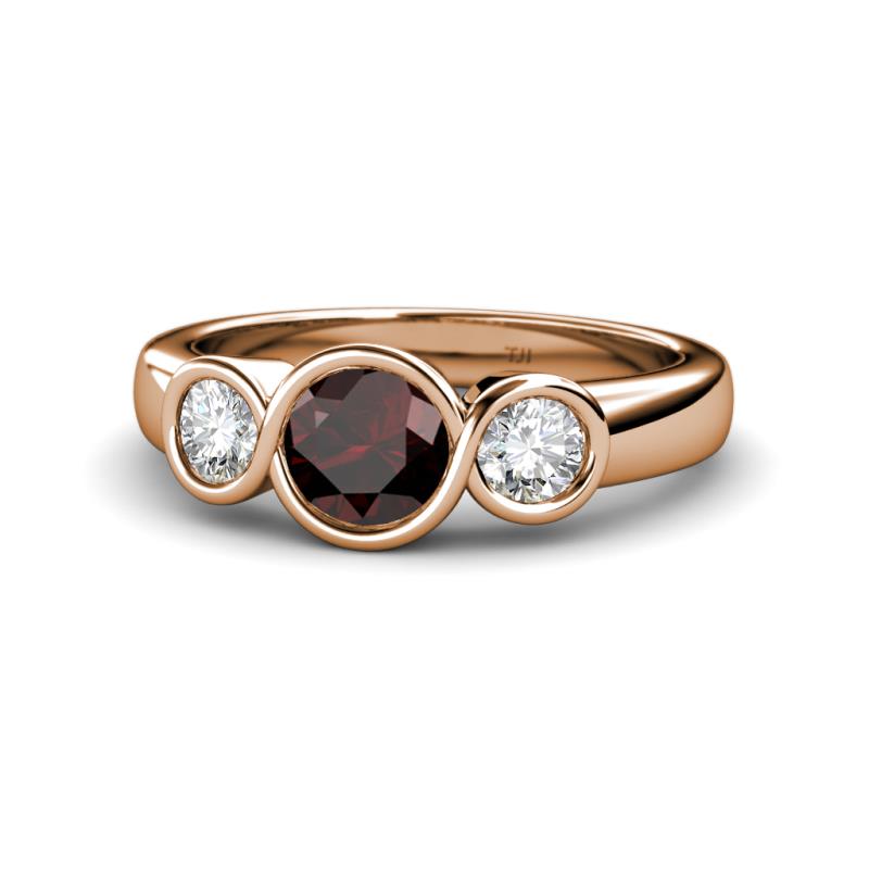 Naava Red Garnet and Diamond Three Stone Engagement Ring 
