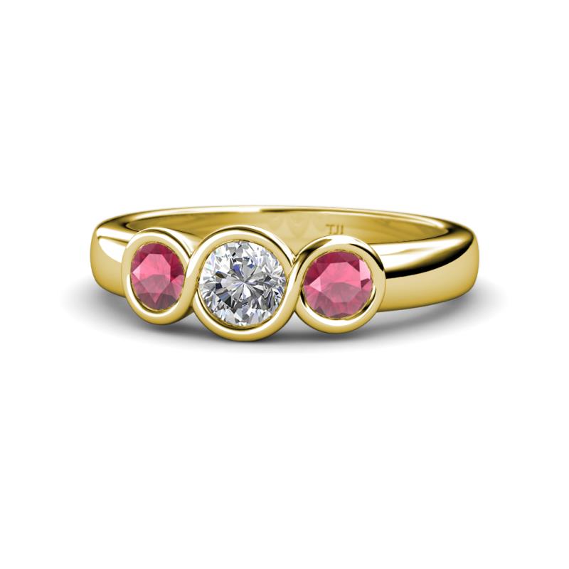 Naava Diamond and Rhodolite Garnet Three Stone Engagement Ring 