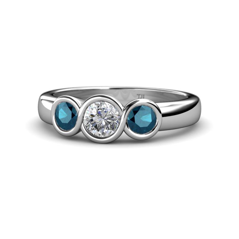 Naava Blue and White Diamond Three Stone Engagement Ring 