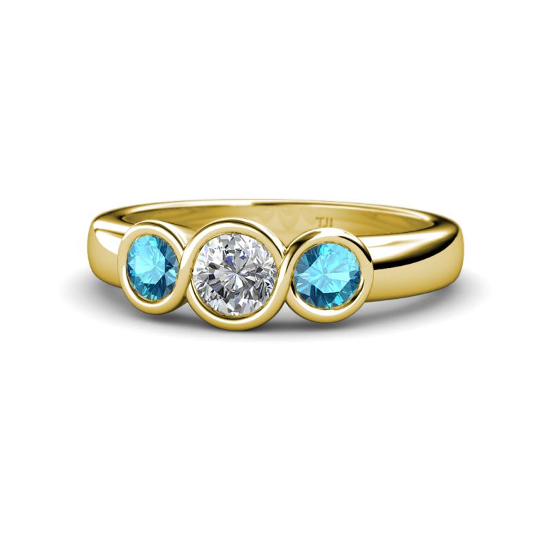 Naava Diamond and London Blue Topaz Three Stone Engagement Ring 