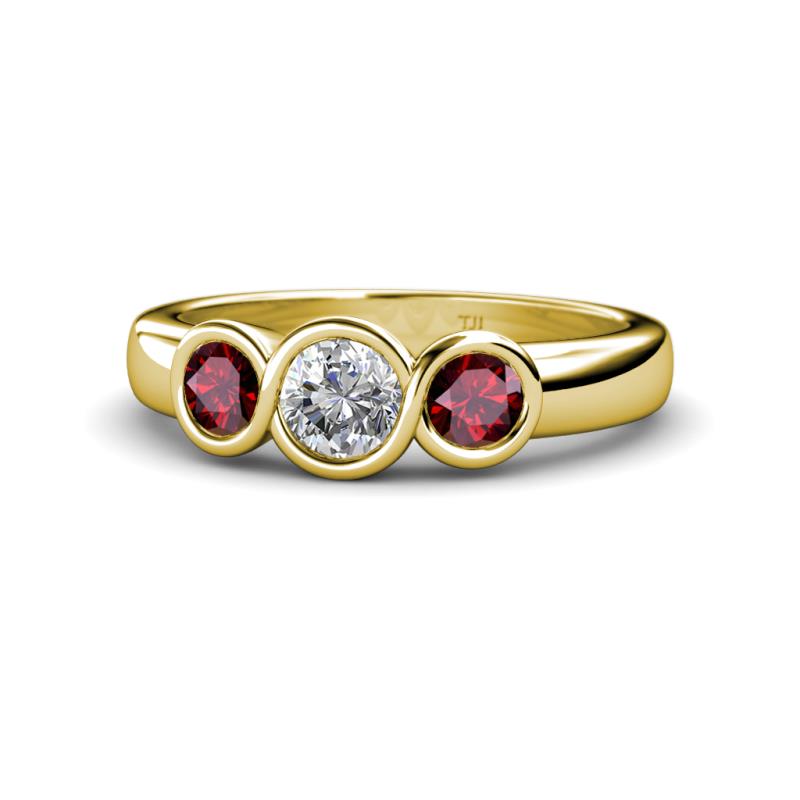 Naava Diamond and Ruby Three Stone Engagement Ring 