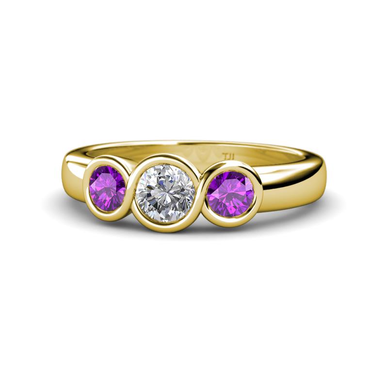 Naava Diamond and Amethyst Three Stone Engagement Ring 