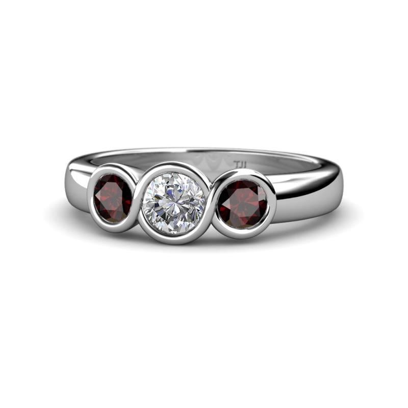 Naava Diamond and Red Garnet Three Stone Engagement Ring 
