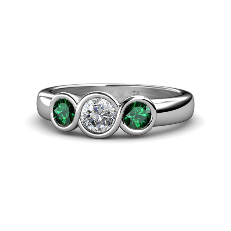 Naava Diamond and Emerald Three Stone Engagement Ring 
