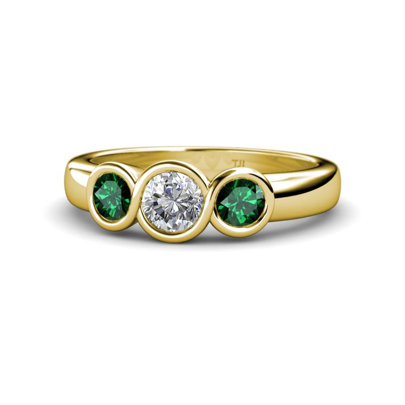 Naava Diamond and Emerald Three Stone Engagement Ring 