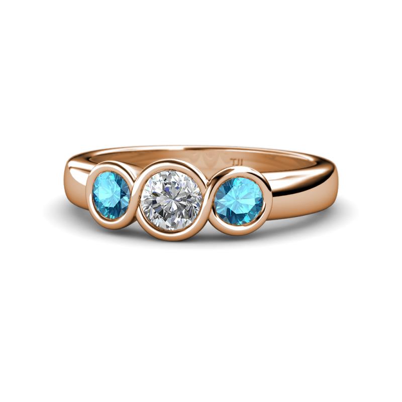 Naava Diamond and London Blue Topaz Three Stone Engagement Ring 