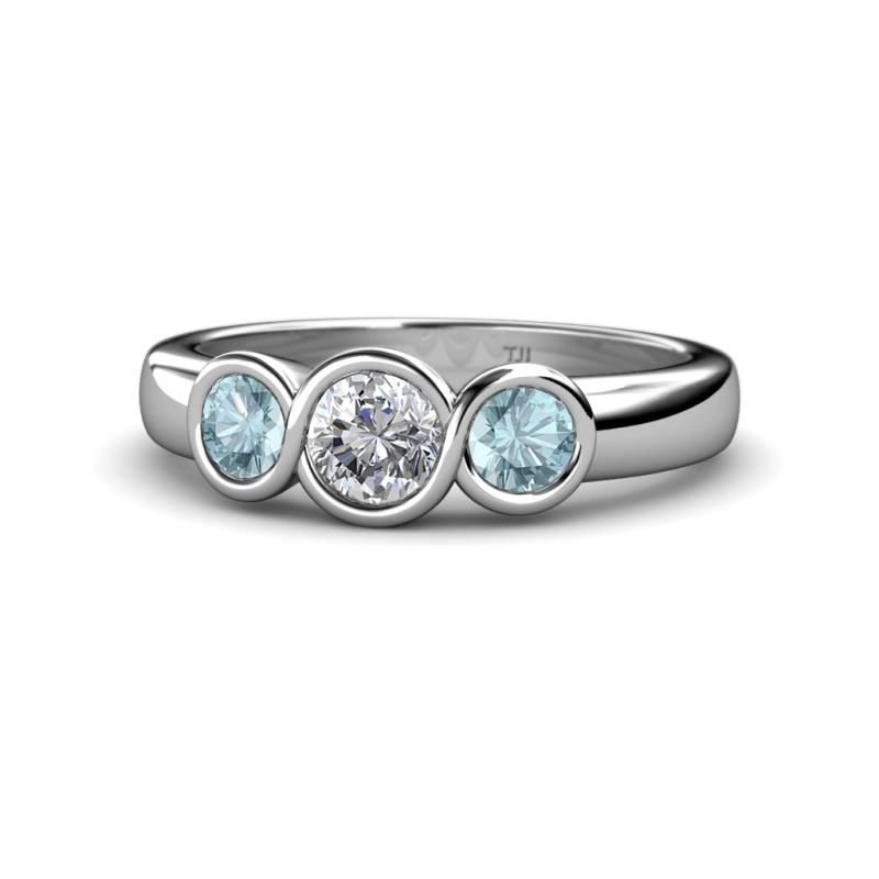 Naava Diamond and Aquamarine Three Stone Engagement Ring 