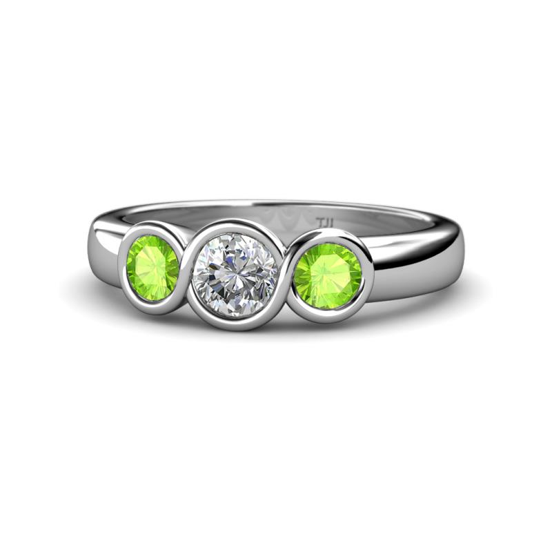 Naava Diamond and Peridot Three Stone Engagement Ring 