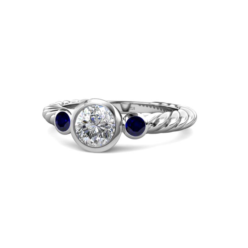 Azalea Diamond and Blue Sapphire Three Stone Engagement Ring 