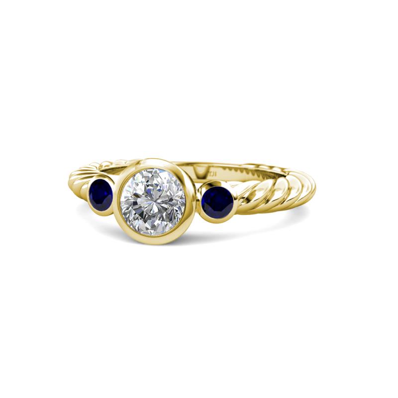 Azalea Diamond and Blue Sapphire Three Stone Engagement Ring 