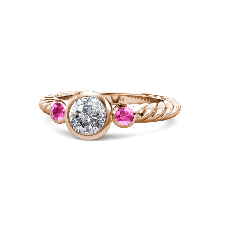 Azalea Diamond and Pink Sapphire Three Stone Engagement Ring 