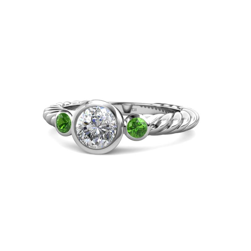 Azalea Diamond and Green Garnet Three Stone Engagement Ring 