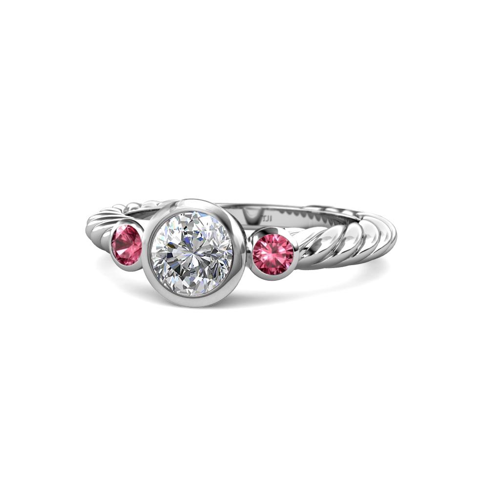 Azalea Diamond and Pink Tourmaline Three Stone Engagement Ring 