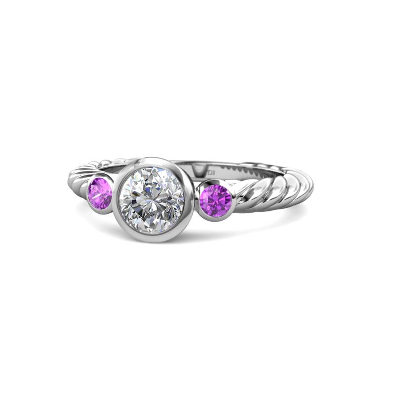 Azalea Diamond and Amethyst Three Stone Engagement Ring 