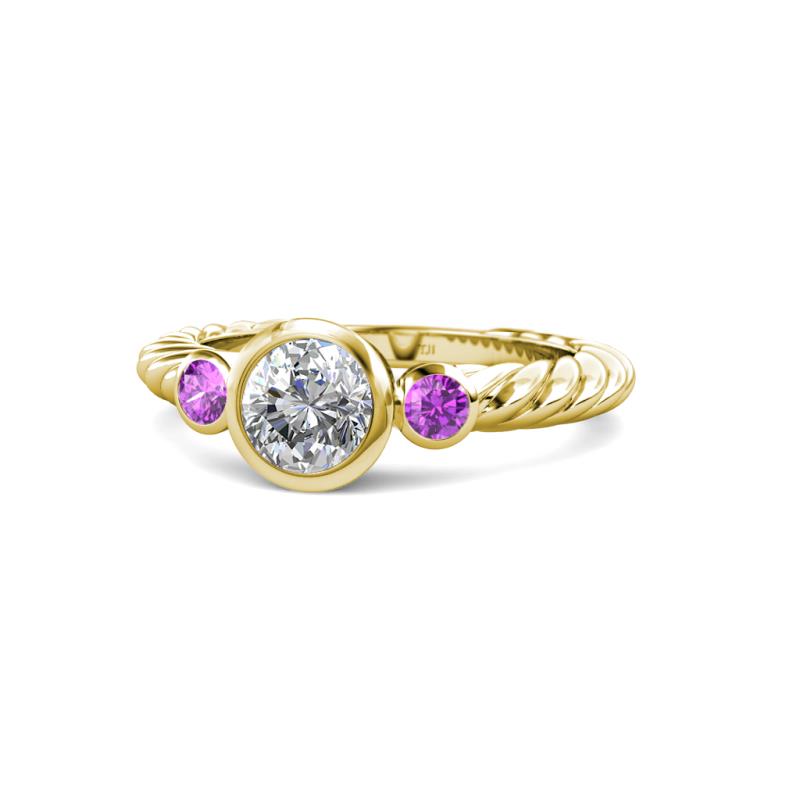 Azalea Diamond and Amethyst Three Stone Engagement Ring 