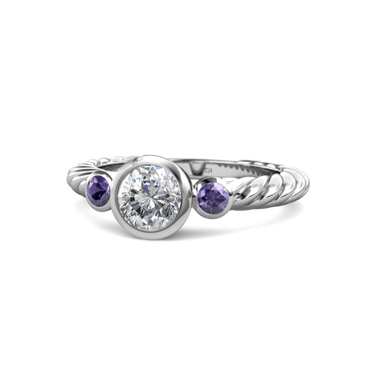 Azalea Diamond and Iolite Three Stone Engagement Ring 