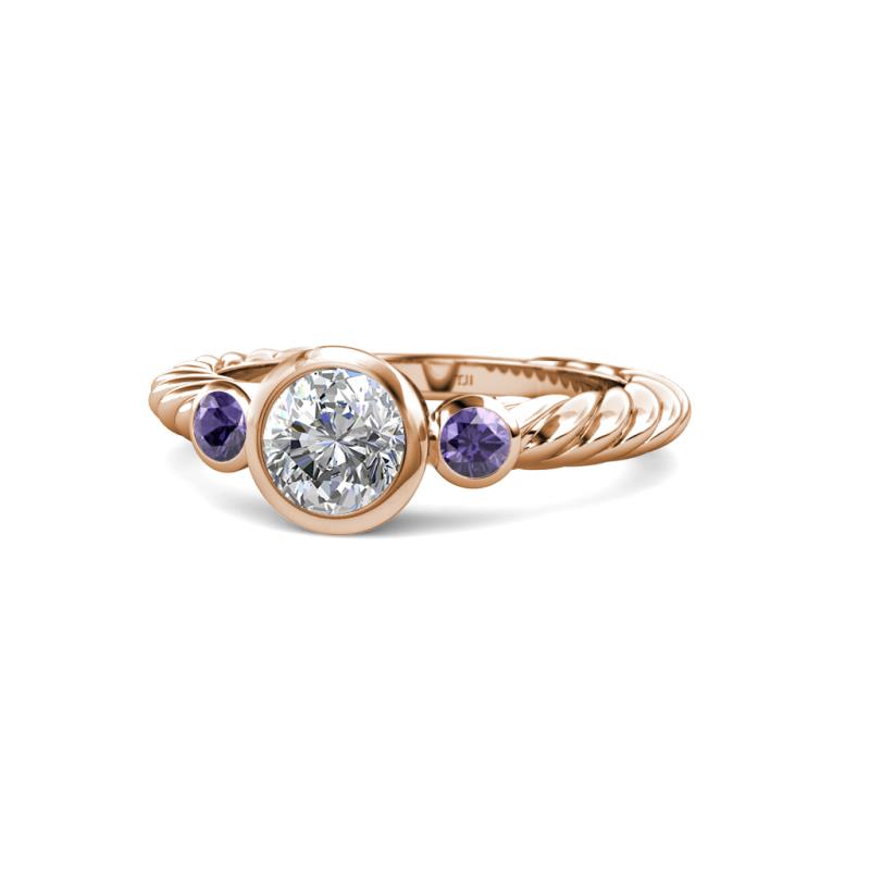 Azalea Diamond and Iolite Three Stone Engagement Ring 