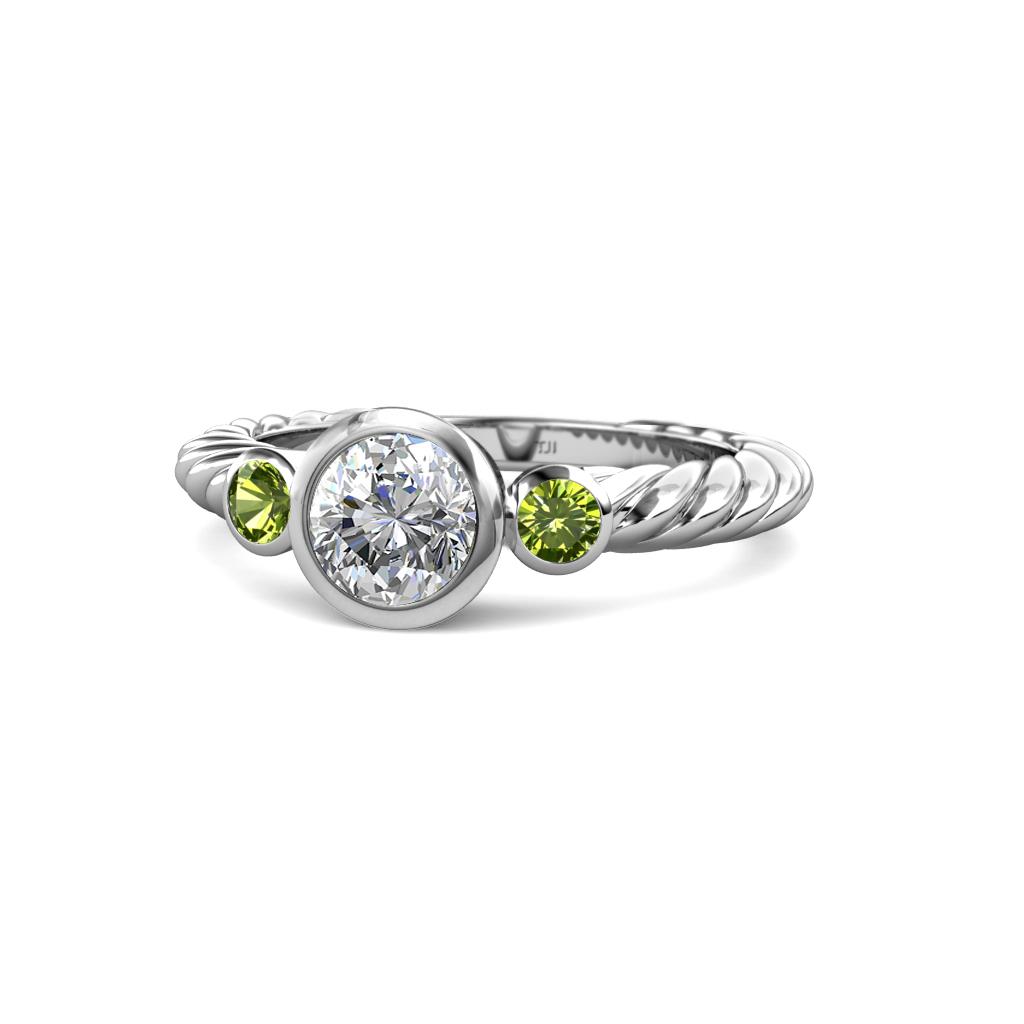 Azalea Diamond and Peridot Three Stone Engagement Ring 