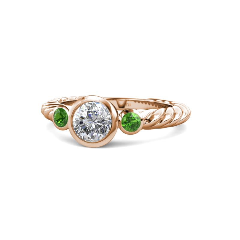 Azalea Diamond and Green Garnet Three Stone Engagement Ring 